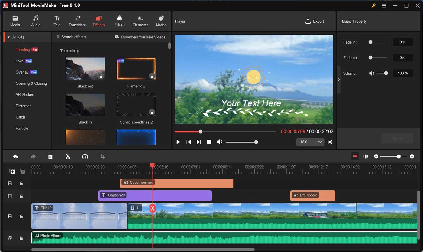 The main editing interface of MiniTool MovieMaker