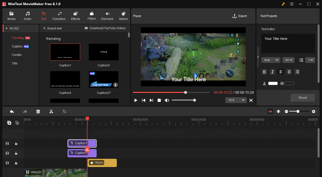 The user interface of MiniTool MovieMaker