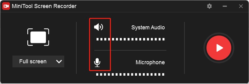 Click on the speaker and microphone icons on the MiniTool Screen Recorder panel to turn on the system and microphone audio