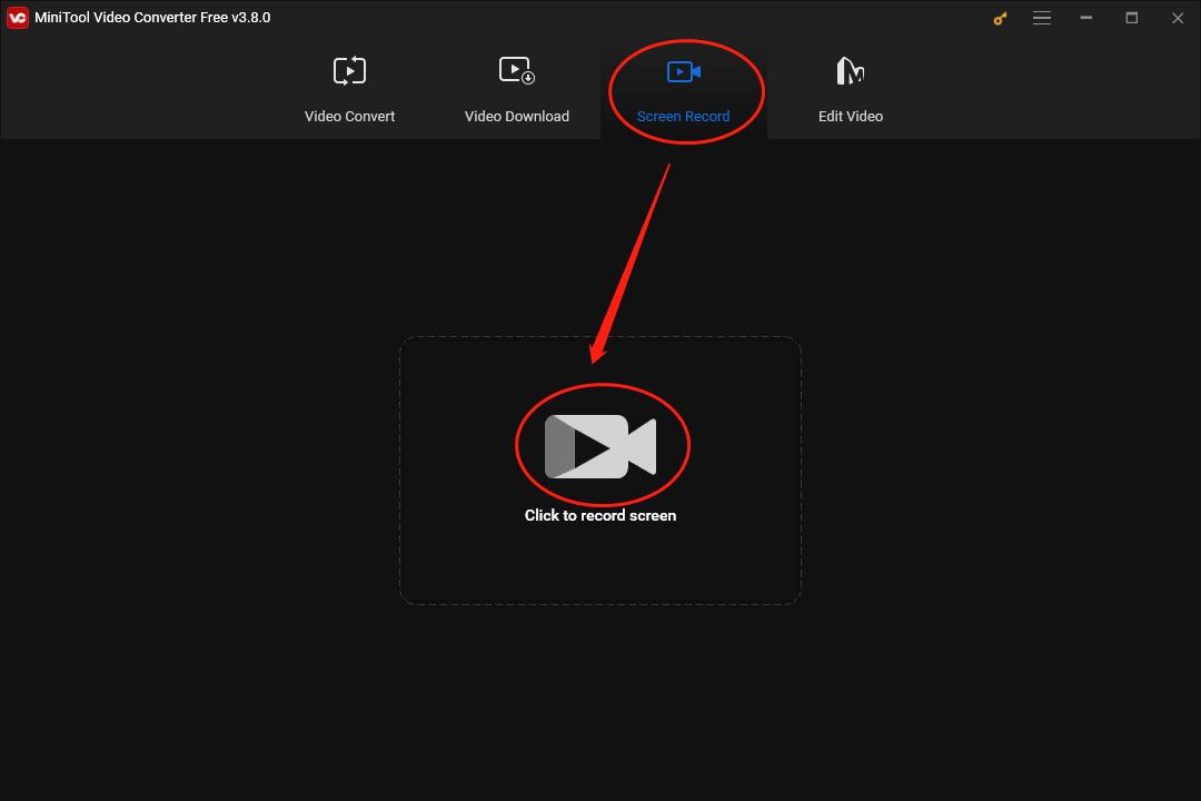 Click on the big recording icon in the Screen Record module of MiniTool Video Converter to access the MiniTool Screen Recorder