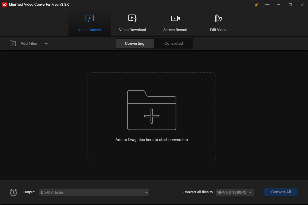 The file conversion interface of MiniTool Video Converter