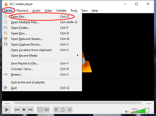 Expand the Media option in VLC media player and click on Open File to browse your THP file