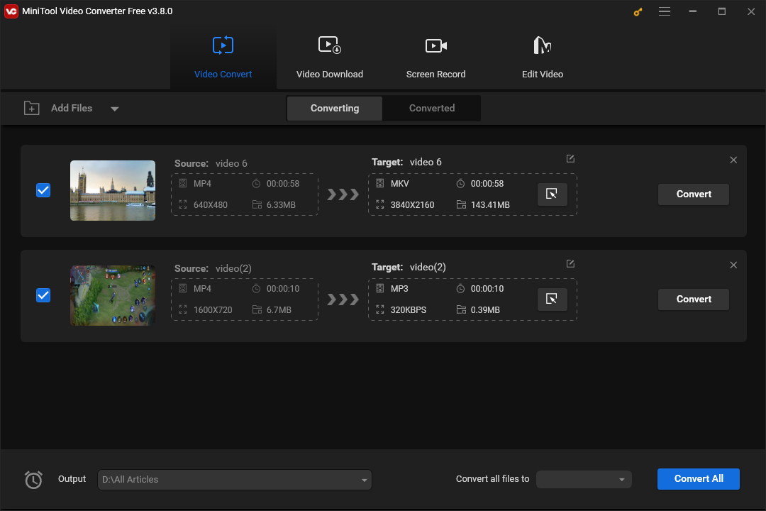 The user interface of MiniTool Video Converter