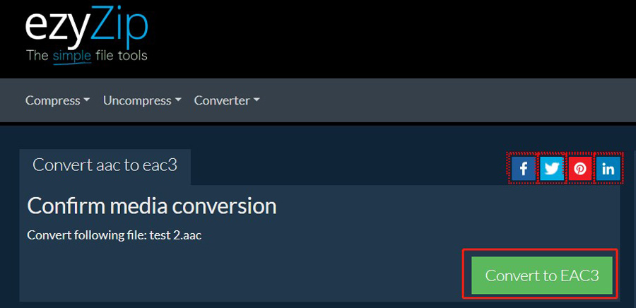 Click the Convert to EAC3 button to start the conversion in ezyZip