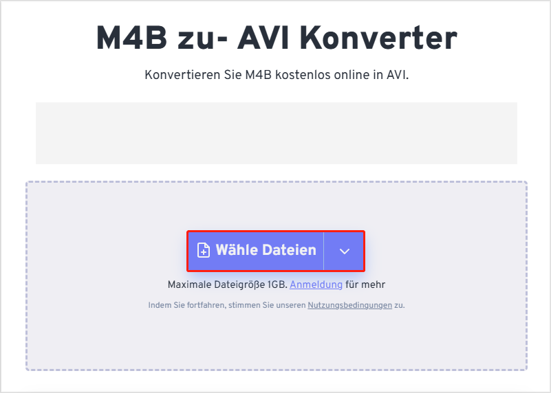 Klicken Sie auf „Wähle Dateien“, um die M4B-Datei auf FreeConvert zu laden