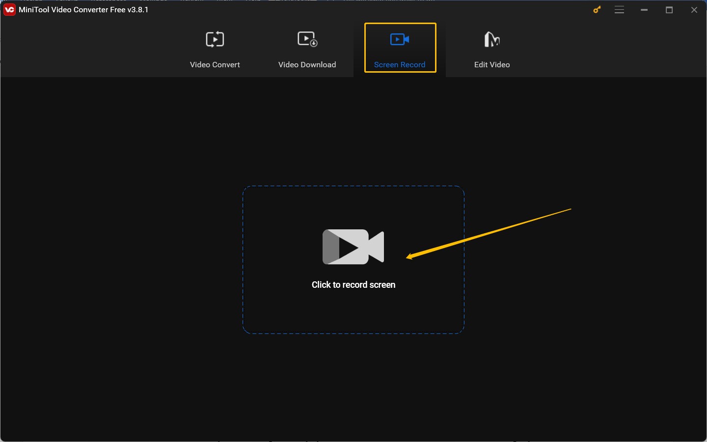 Click the Click to record screen area under the Screen Record module of MiniTool Video Converter