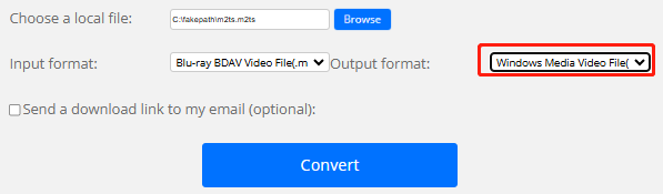 Click the inverted arrow icon next to “Output format” and select Windows Media Video File(.wmv) as the output format