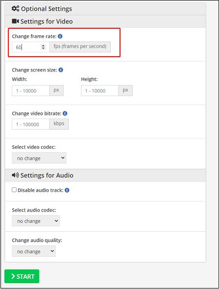 Specify the output frame rate in Video2Edit