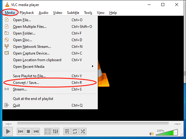 Expand the Media option in the VLC media player and click on Convert / Save… to access the Open Media window