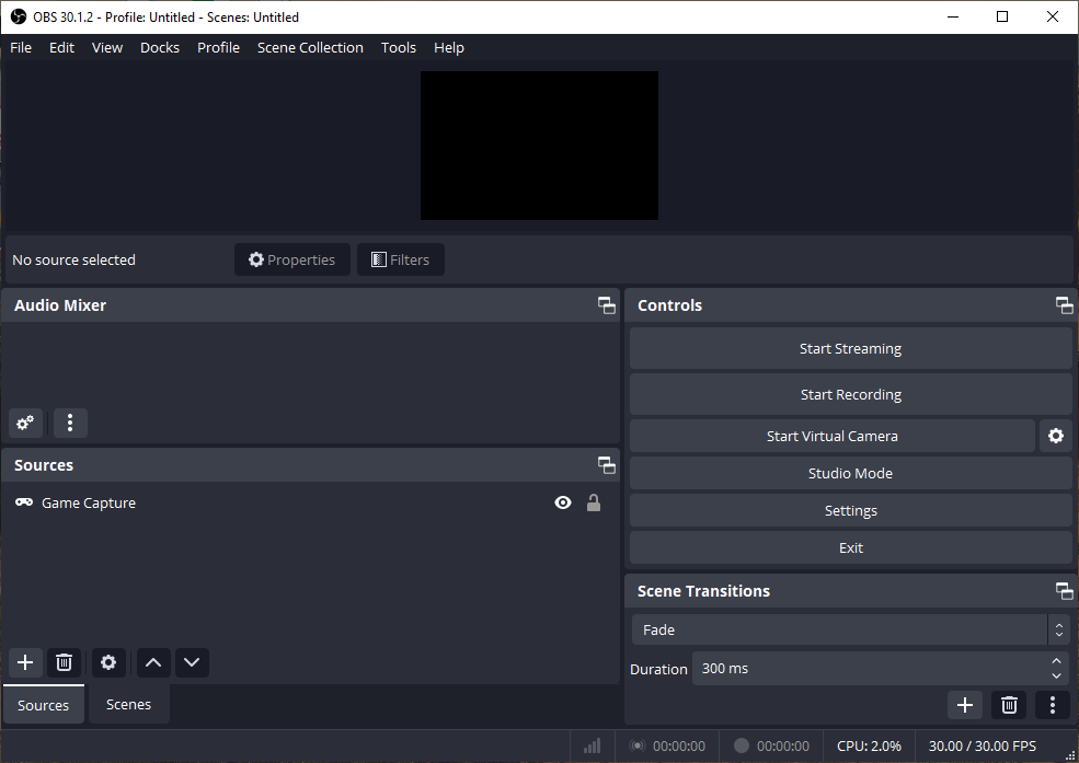 The interface of OBS Studio