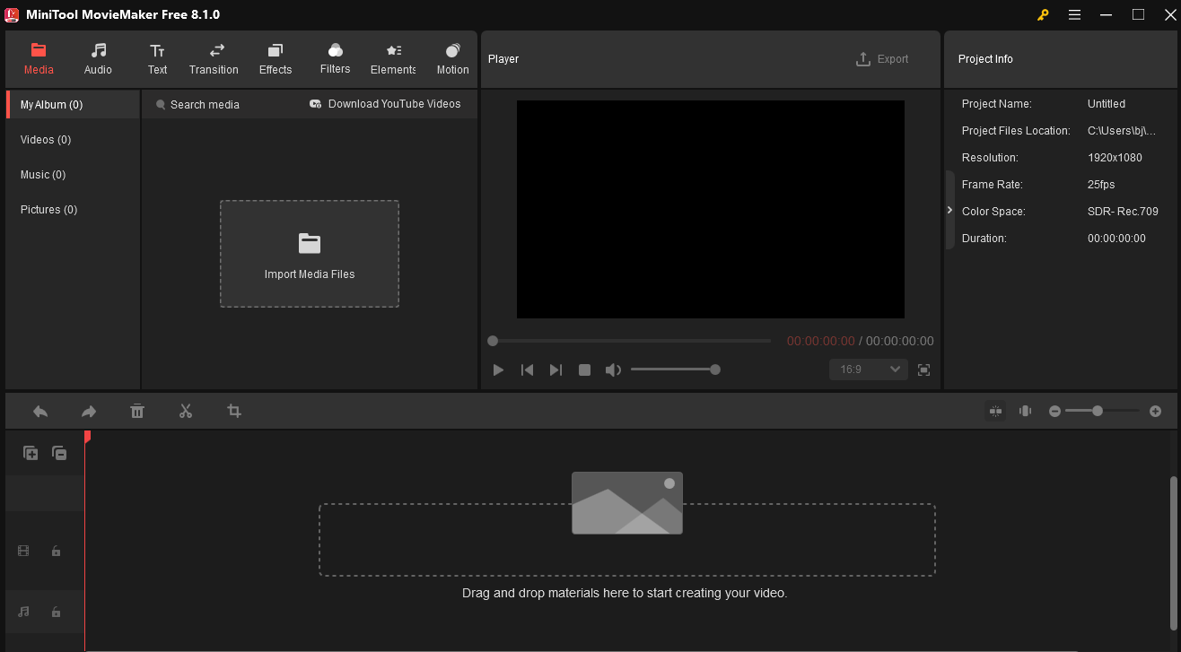 The main interface of MiniTool Movie Maker