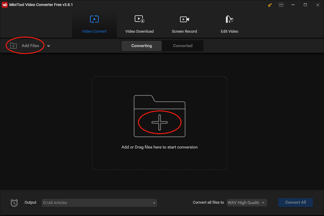 Click on the Add Files button or plus icon in MiniTool Video Converter to import your MP4 files