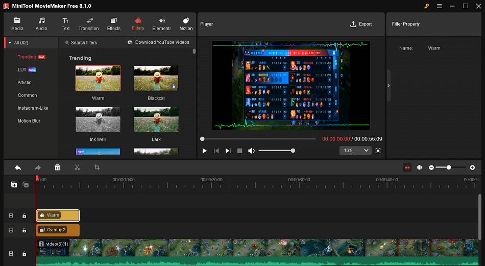 The user interface of MiniTool MovieMaker