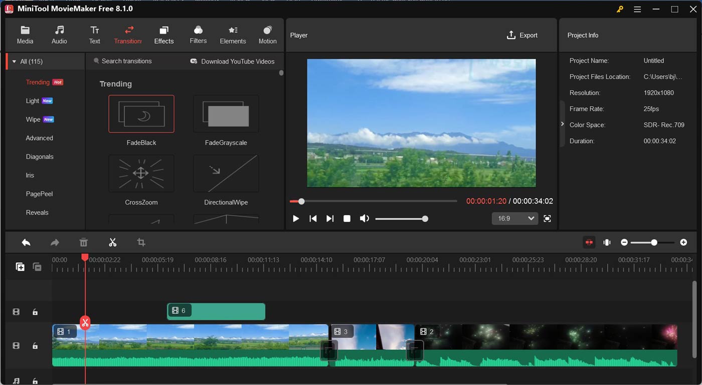 The main editing interface of MiniTool MovieMaker