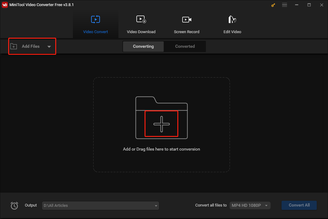 Click on the plus icon or Add Files button in MiniTool Video Converter to import your MKV files