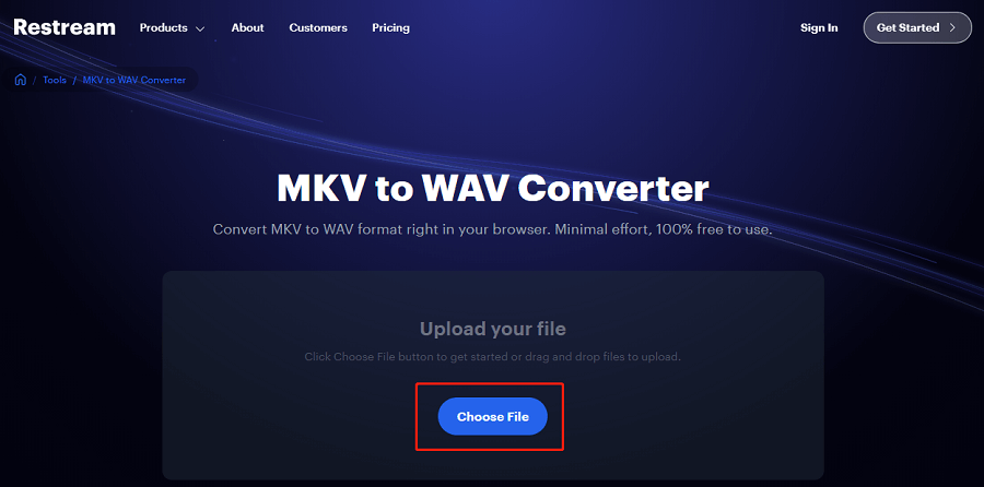 Click on Choose File in Restream to import your MKV files