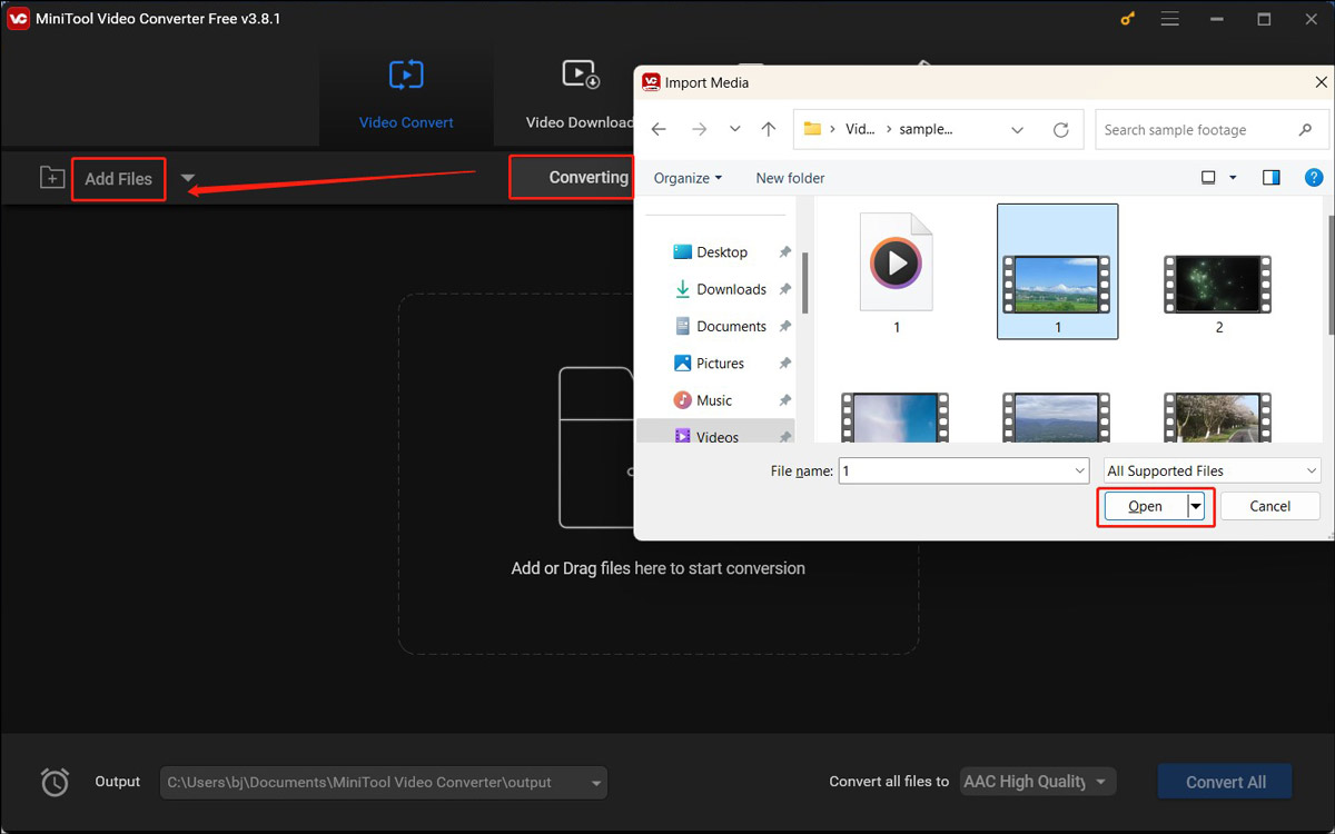 Click the Add Files button under the Converting subtab to import the target MP4 file into MiniTool Video Converter