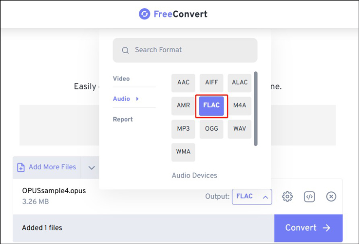 Convert Opus to FLAC using FreeConvert