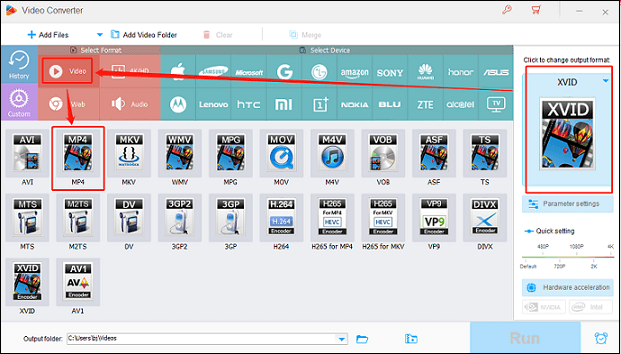 Choose MP4 as the output format in HD Video Converter Factory Pro for format conversion