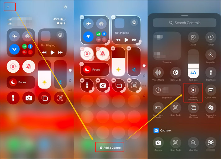 Tap the + icon to add the Screen Recording feature to the Control Center of your iPhone