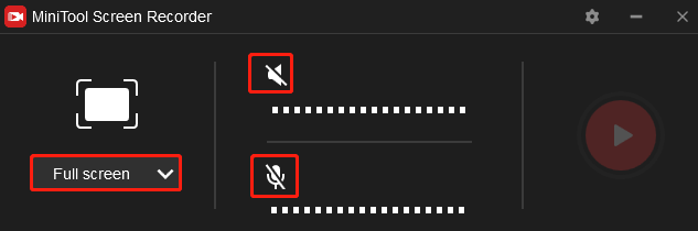 Click Full screen, choose the Select region, and click the speaker and microphone icons to change the recording area and source