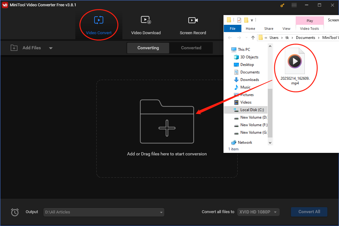 Drag your recording file to MiniTool Video Converter