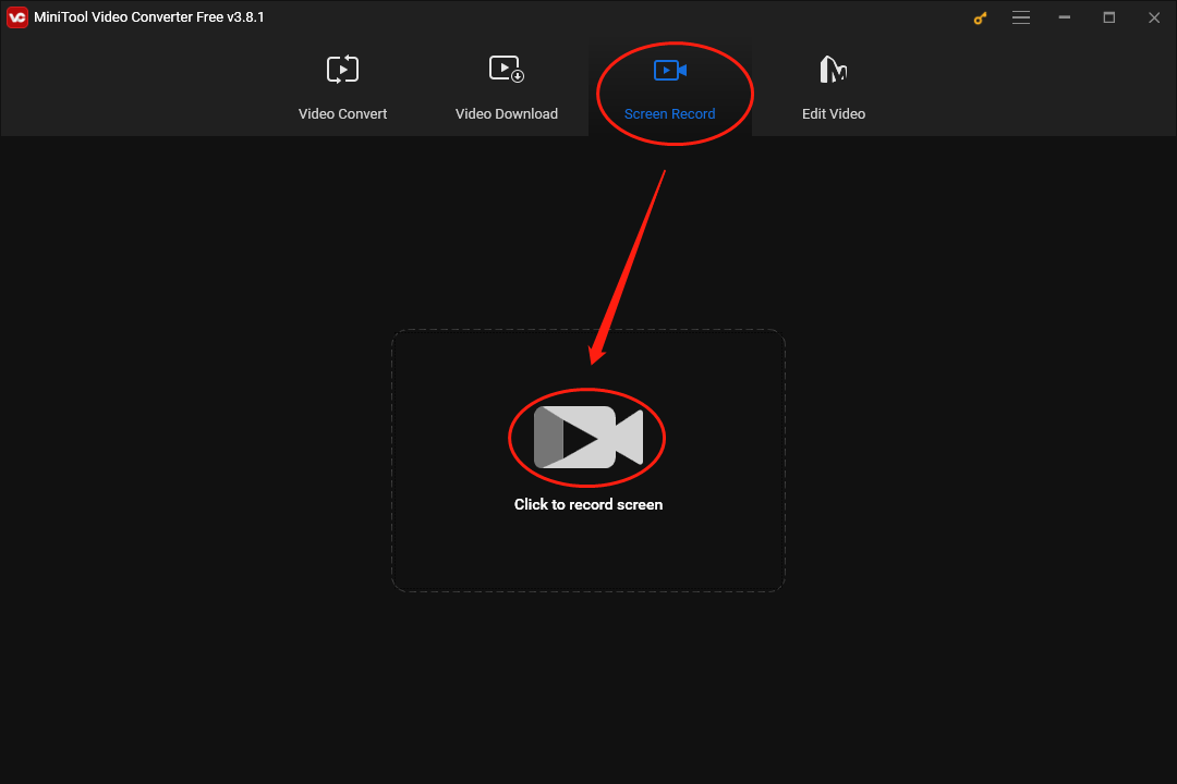 Click on the recording icon in the Screen Record module of MiniTool Video Converter to access the MiniTool Video Converter