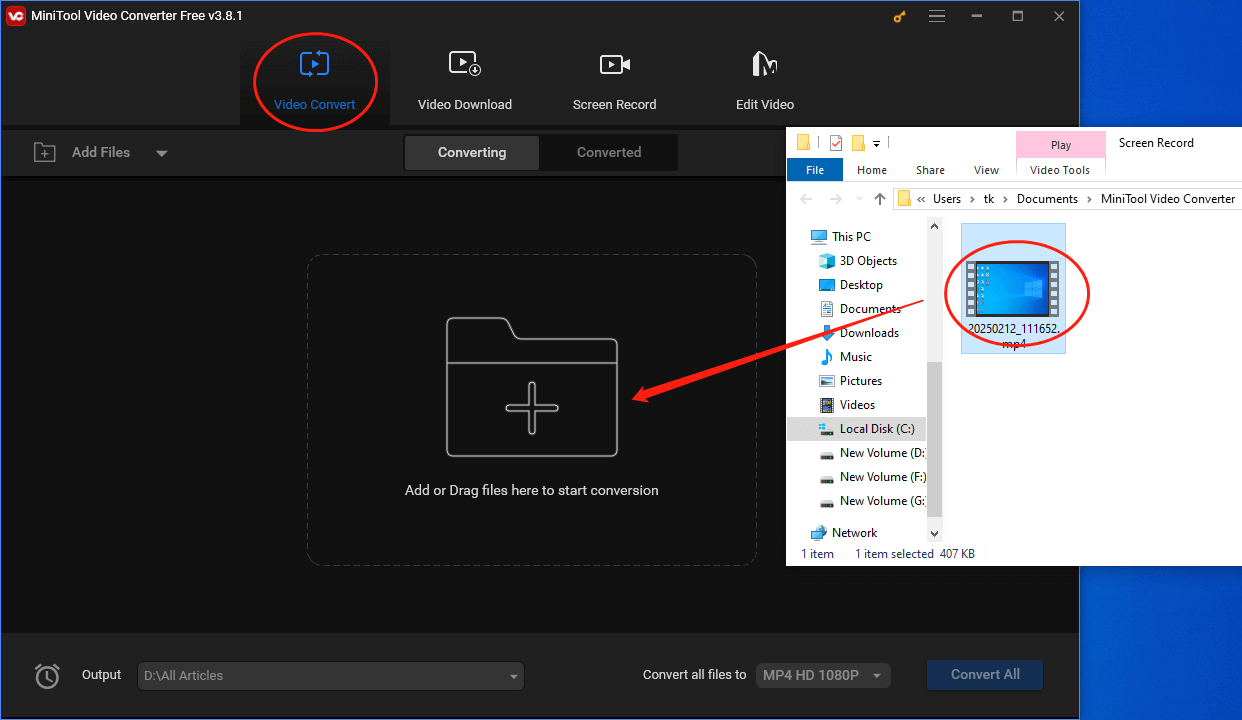 Drag your SB3 recording file to MiniTool Video Converter