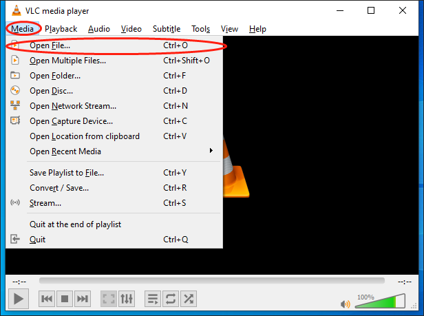 Click on Open File in the Media option of VLC media player to browse the TS file that you want to play