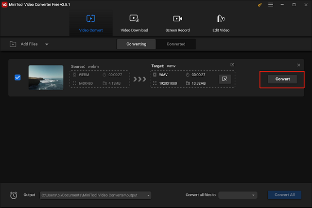 Click the Convert button to start conversion in MiniTool Video Converter