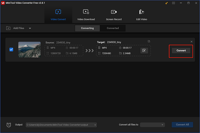 Click the Convert button in MiniTool Video Converter to start compressing