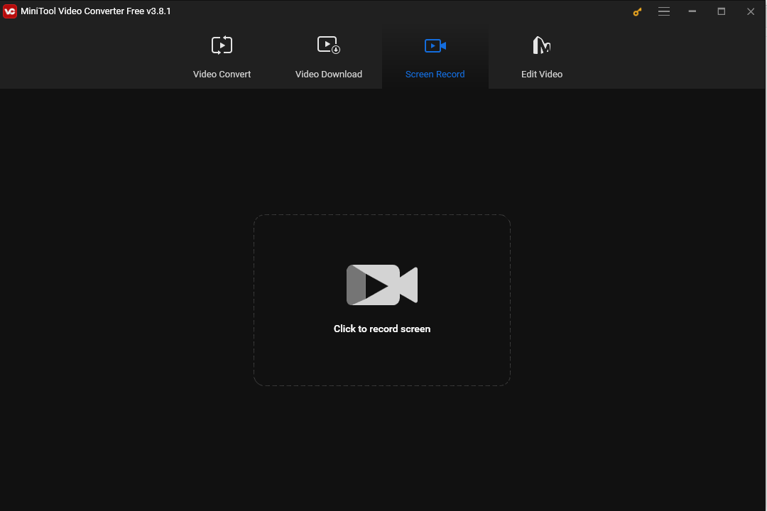 The user interface under the Screen Record module in MiniTool Video Converter