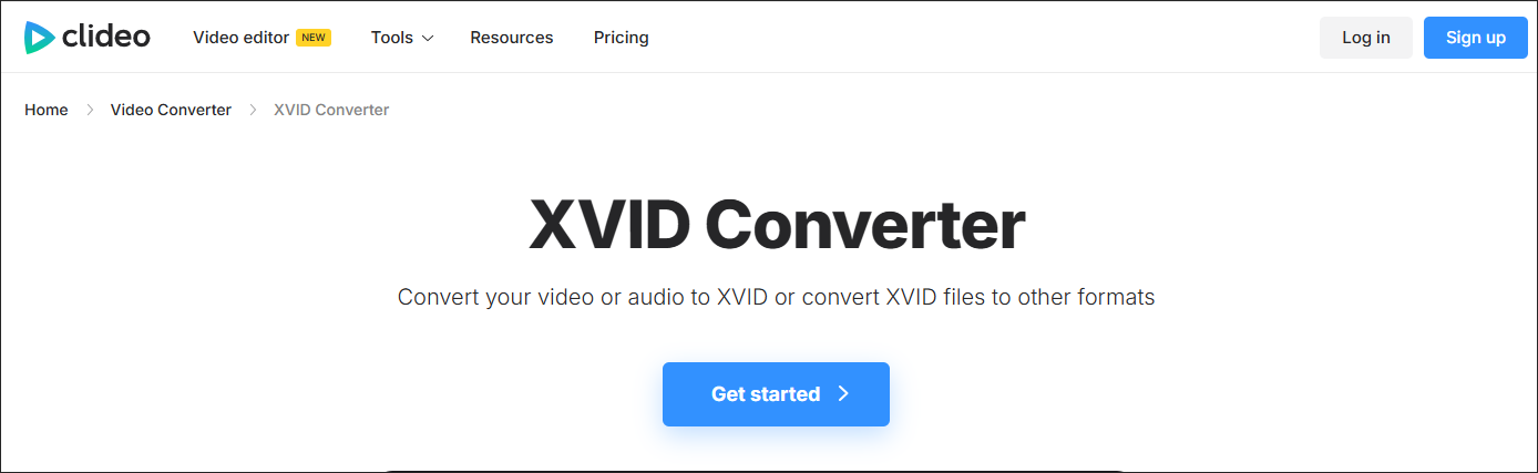 The XVID Converter in Clideo