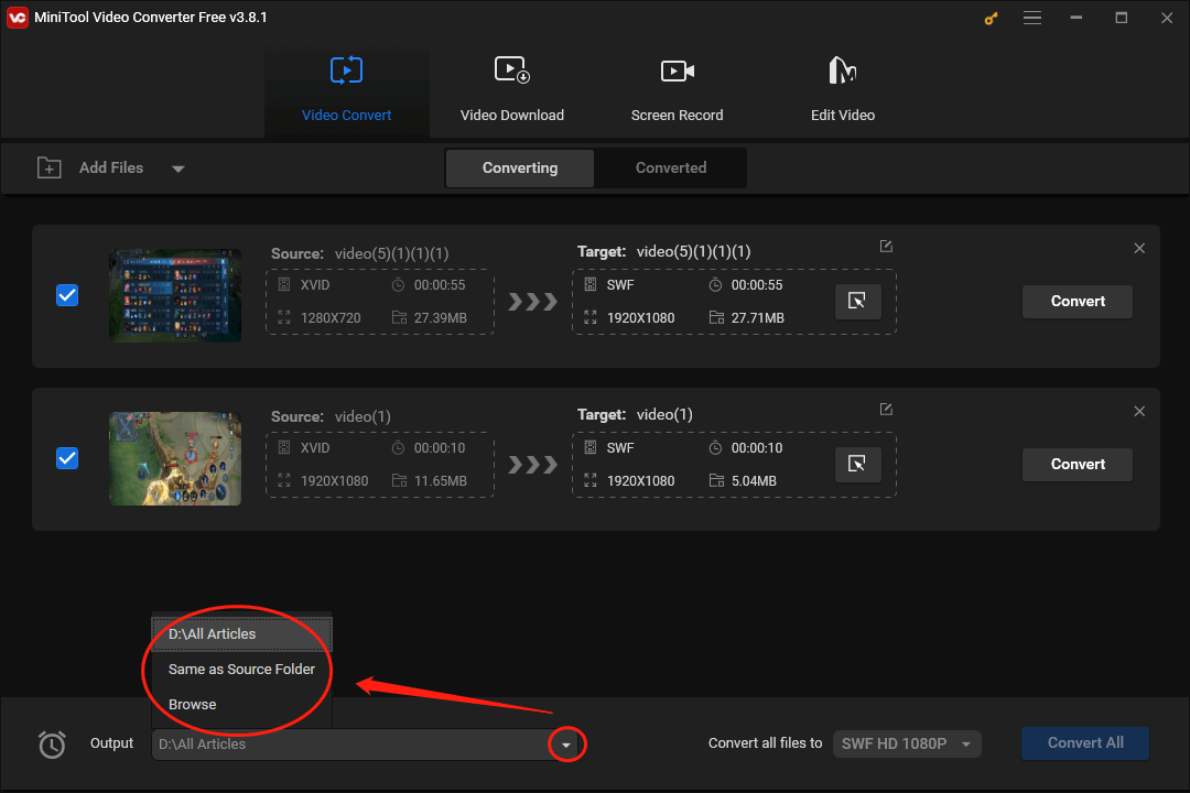 Expand the Output option in MiniTool Video Converter to choose the saving path for your converted files