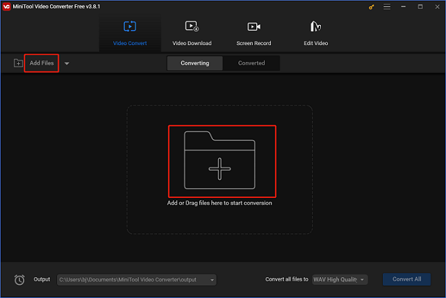 Click the Add Files button to import the AVI file to MiniTool Video Converter for format conversion