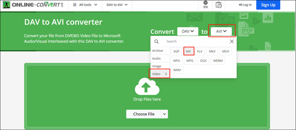 Online ConverterでDAVファイルをAVIに変換する