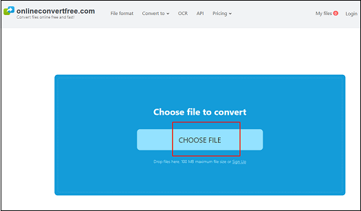 Click the CHOOSE FILE button to add the target EXO file in Online Convert Free for format conversion