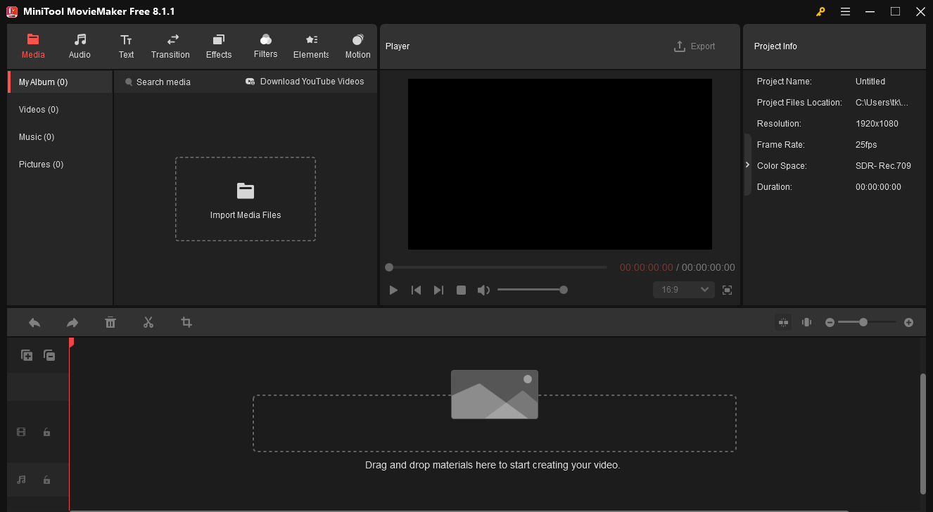 The user interface of MiniTool MovieMaker