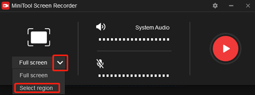Choose the recording area in MiniTool Video Converter for screen recording on Chanty