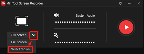 Choose the recording area in MiniTool Screen Recorder for screen recording on Google Chat