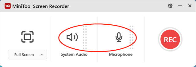 Click on the audio icons in MiniTool Screen Recorder to manage the audio recording