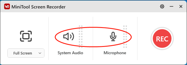 Click on the audio icons in MiniTool Screen Recorder to manage the recording audio