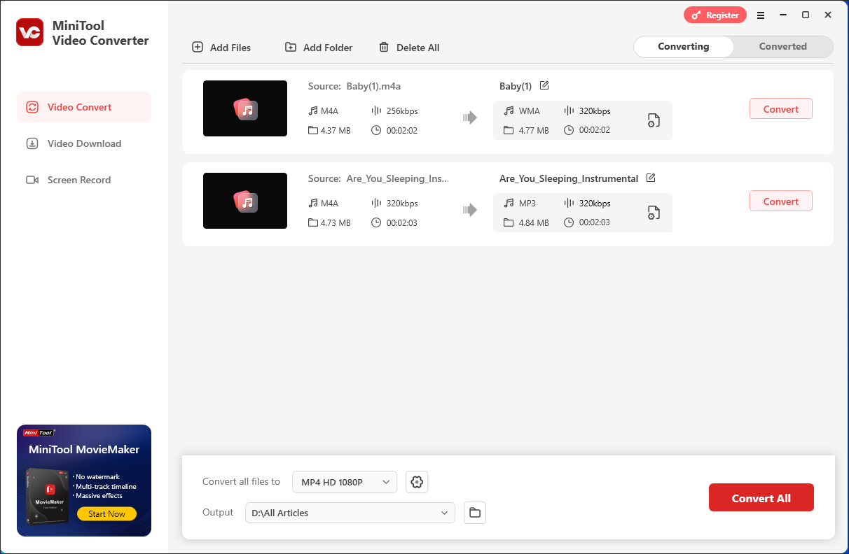 The user interface of MiniTool Video Converter