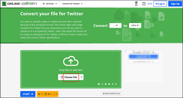 Click the Choose File button to import the target video in Online converter for format conversion