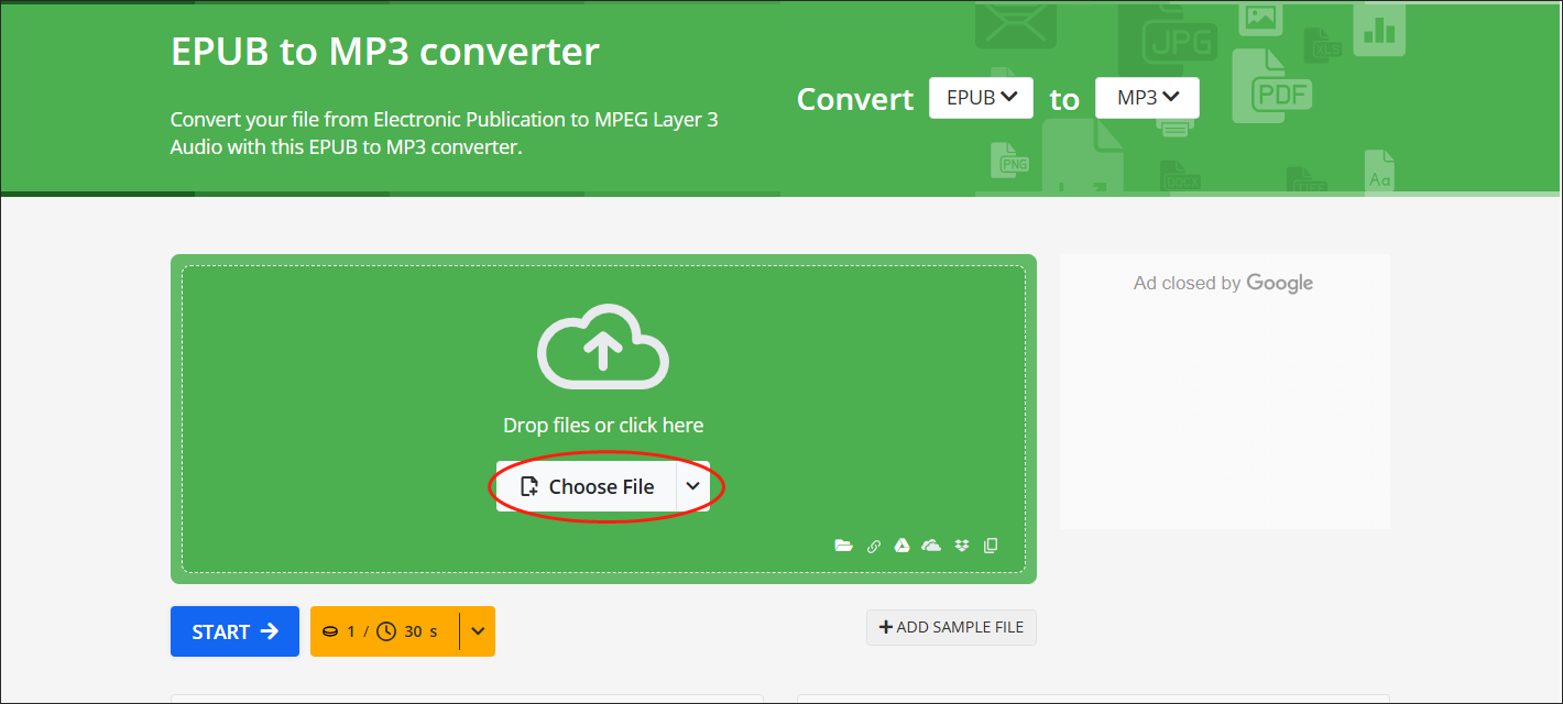 Click on Choose File in Online-Converter to upload your EPUB file