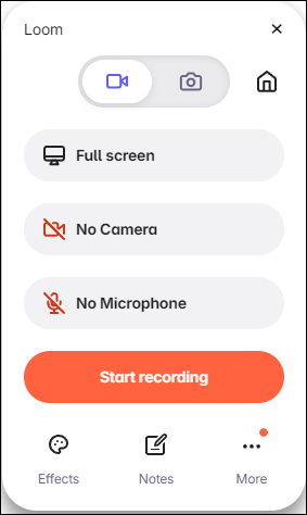 The user interface of the Loom screen recorder