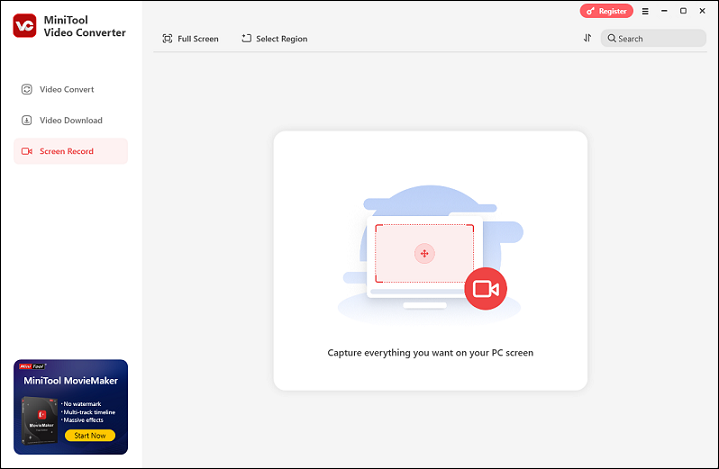The Screen Record section of MiniTool Video Converter