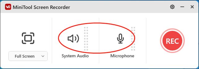 Click on audio icons in MiniTool Screen Recorder to manage the audio recording