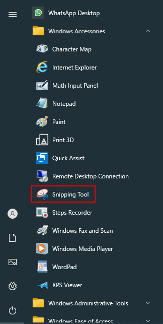 Click on Snipping Tool in the Start menu