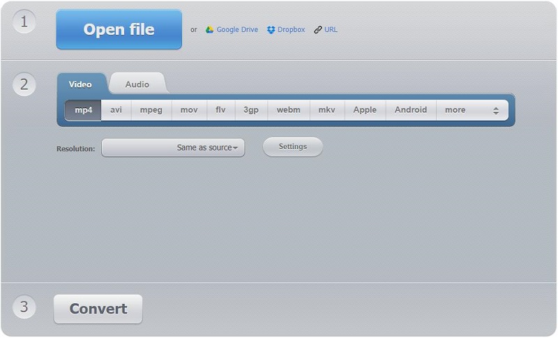 The user interface of Online-Convert